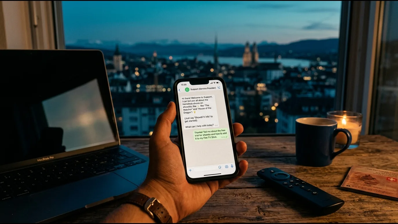 Smartphone affichant une conversation WhatsApp de contact IPTV en France