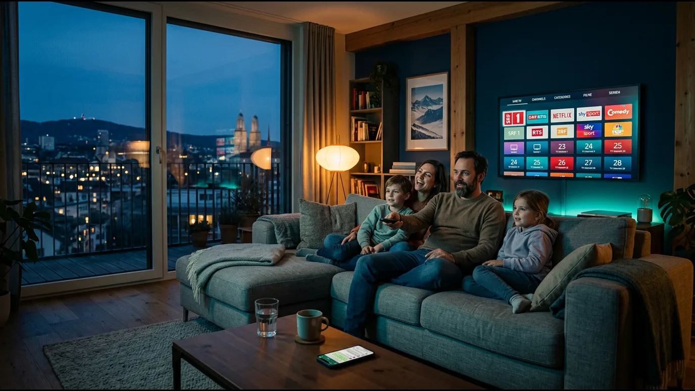 Famille tunisienne regardant une chaîne française en direct sur box Android