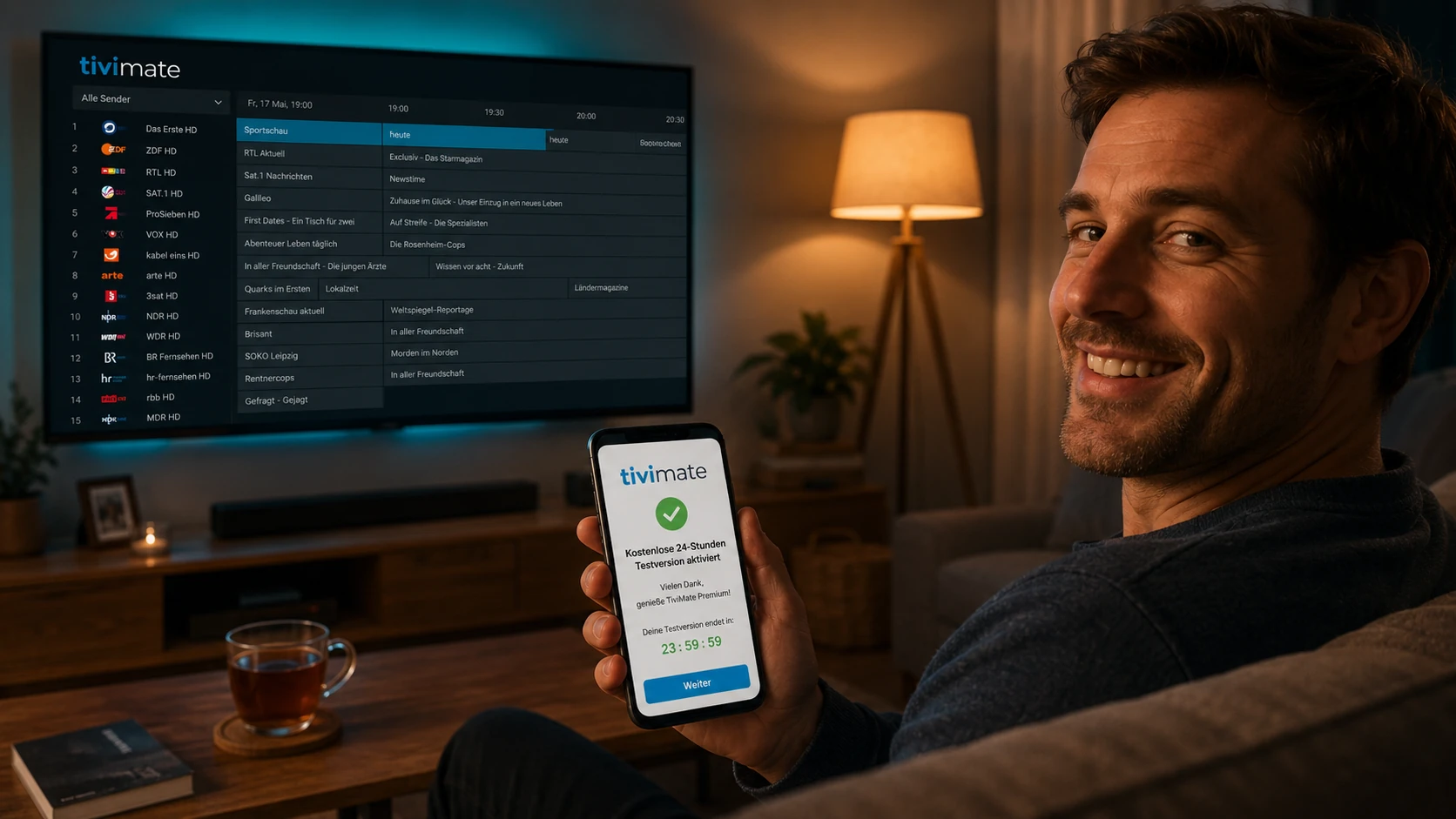 Foyer français profitant d'un abonnement IPTV premium direct sur Smart TV Samsung
