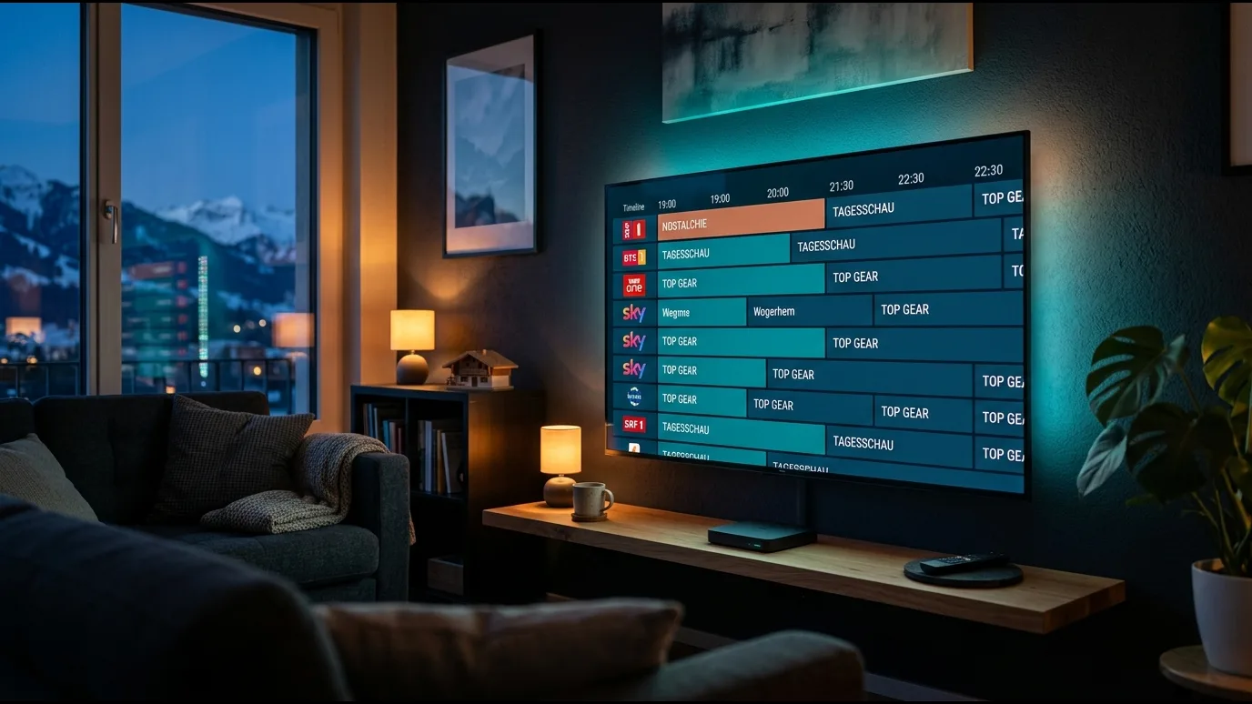 grille de chaînes TiviMate avec vignettes affichée sur un téléviseur