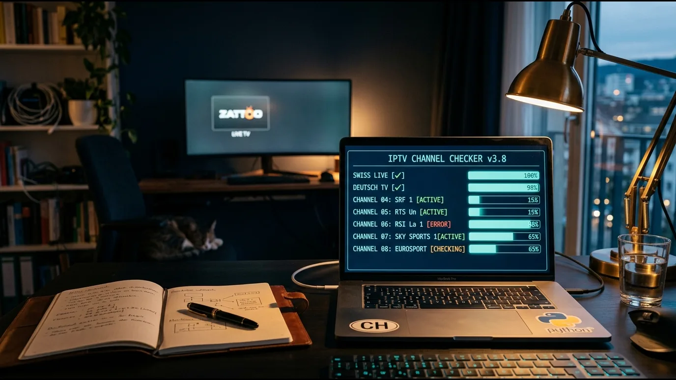 Application VPN active à côté d'un lecteur IPTV sur ordinateur portable